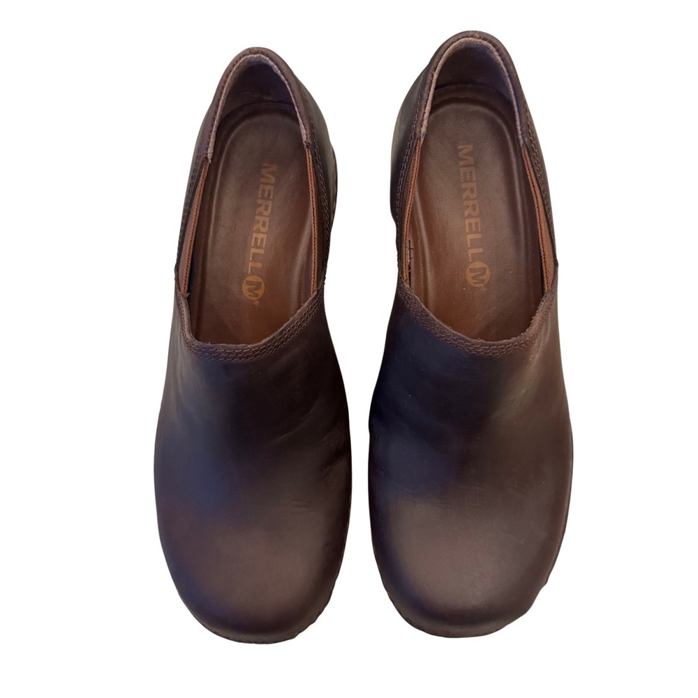Merrell Emma Brown Leather Wedge Slip-On Clogs US 6 EU 36 NWOB